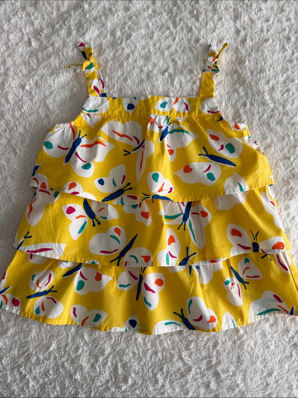 Hanna Andersson girls size 6-7 yellow sleeveless butterfly tiered ruffle shirt